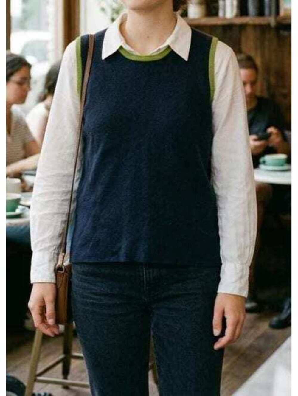 Vintage Bridgetown Collection Knit Sweater Vest Navy Blue Lime Green Trim Tank - Picture 8 of 8